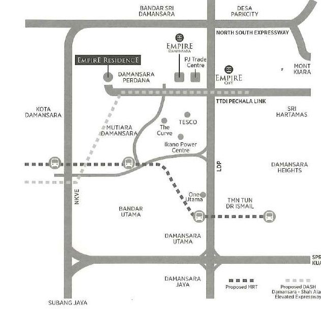 Empire Residence location map within the Damansara corridor